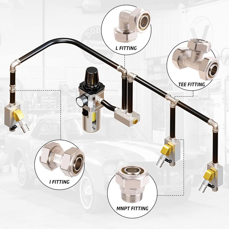 ANCIMOON 2PC 3/4’’ Elbow Air Piping Fittings, Brass-Nickel Plated, 200PSI, Air Fittings For Shop Garage Compressed Air line System Kit - Image 5